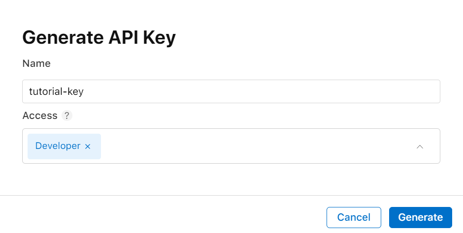 App Store Connect API key form