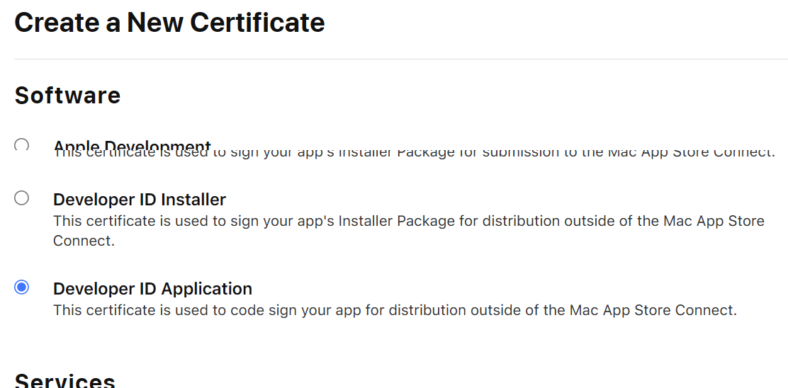 Choose Developer ID Application