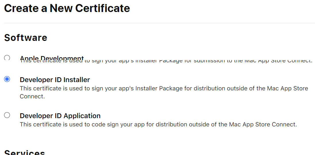 Choose Developer ID Installer